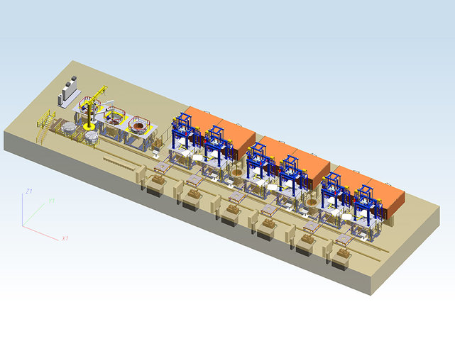 Gießlinie mit Ofenshuttle, Warmhalte- und Entgasungsstation Gießlinie zur Herstellung von Fahrwerksteilen