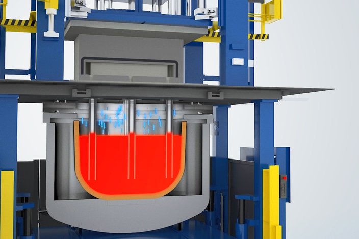 Querschnitt durch eine Kurtz Niederdruck-Gießmaschine Niederdruck für Gussteile mit höchstem Qualitätsanspruch