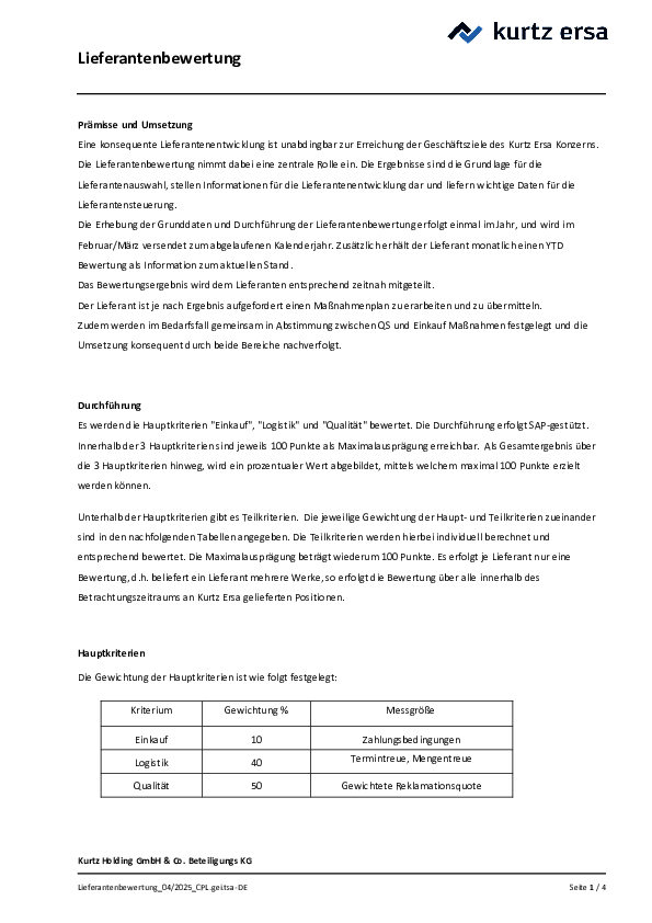 Lieferantenbewertung