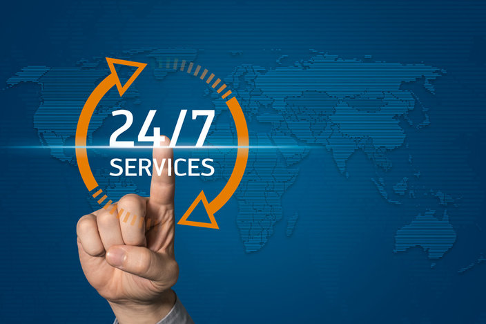 Service für Automatisierungsprojekte Finger zeigt auf 24/7 Grafik